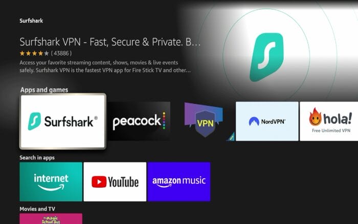 Choose Surfshark VPN under Apps and games.