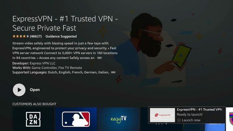 You will then encounter "ExpressVPN Ready to Launch!" message. Click to Open.
