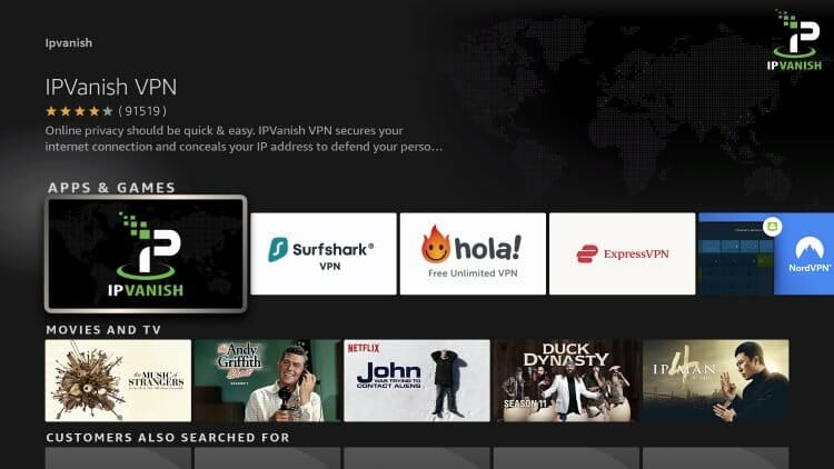 Choose the IPVanish VPN Application.