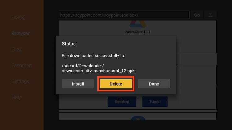choose delete to remove installation file