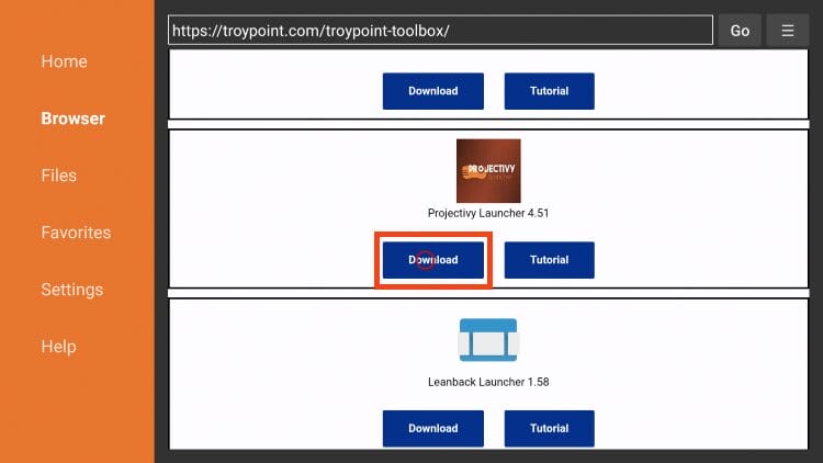 click download projectivy launcher on android tv/google tv