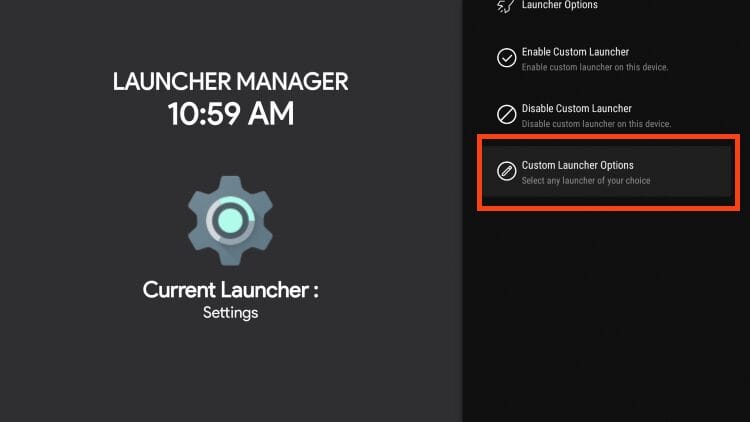 click custom launcher options