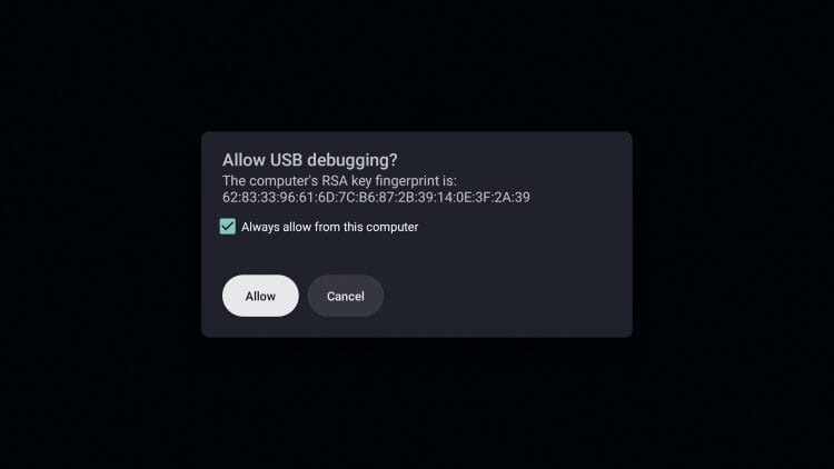 click allow for USB debugging