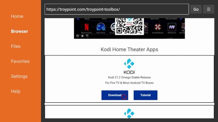 Scroll down to install any third-party application you prefer. In this instance we are installing the latest version of Kodi. Click Download.