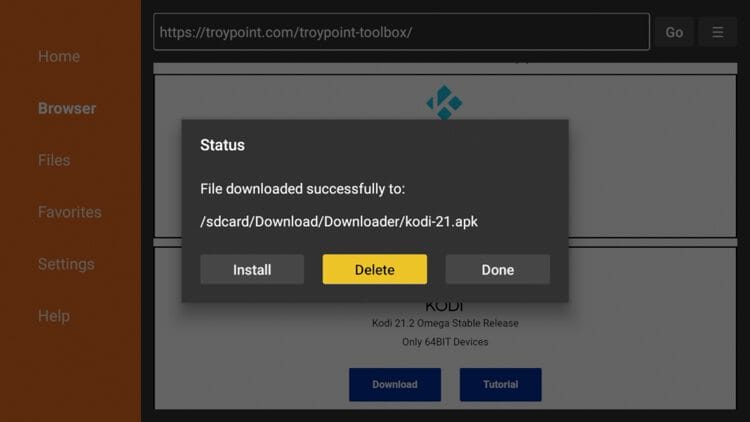 Click the back button on your remote and click Delete to get rid of installation file.