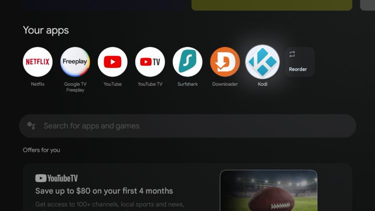 Now return to the home screen of your Google TV device and you should notice your newly installed application.