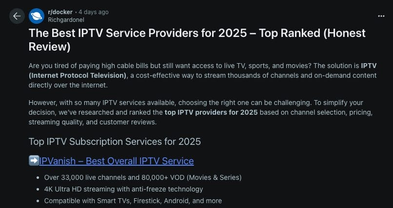 Reddit IPTV Thread with misinformation