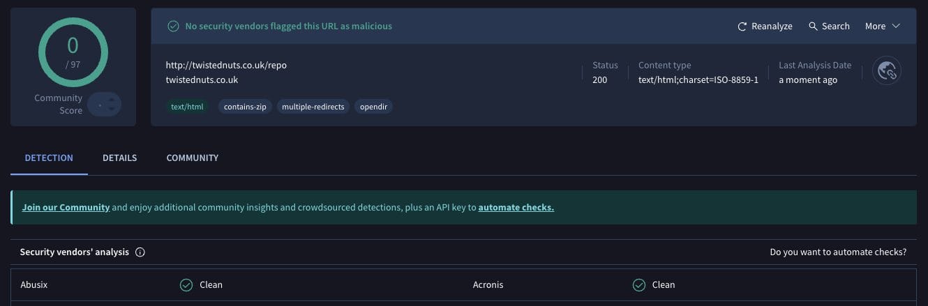 Twisted Kodi Addon VirusTotal Scan