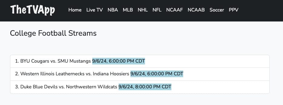 TheTVApp College Football Streams