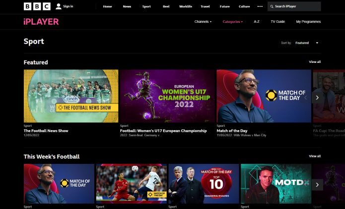 bbc iplayer sports site
