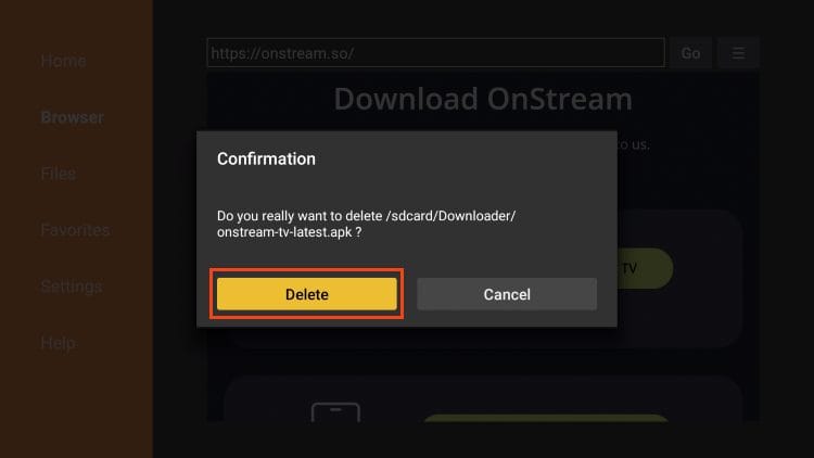 click delete again to remove installation file