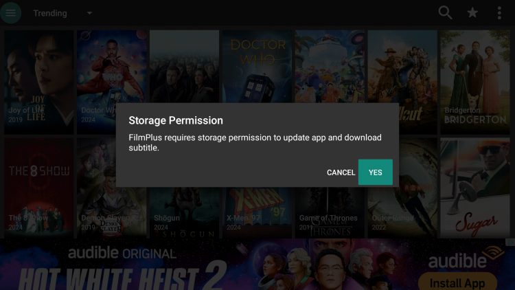Storage permission now required on FilmPlus APK
