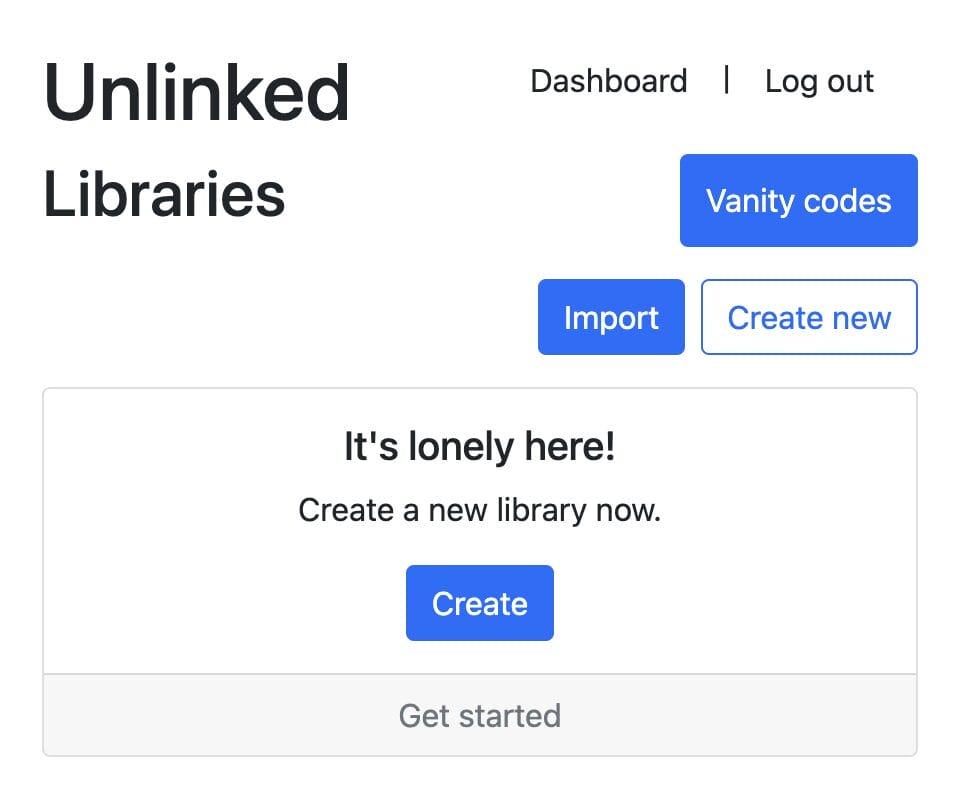 After creating an account, log into your dashboard and click create new library.