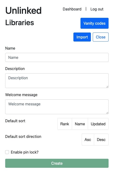 Enter the details for your new library and click Create when finished.