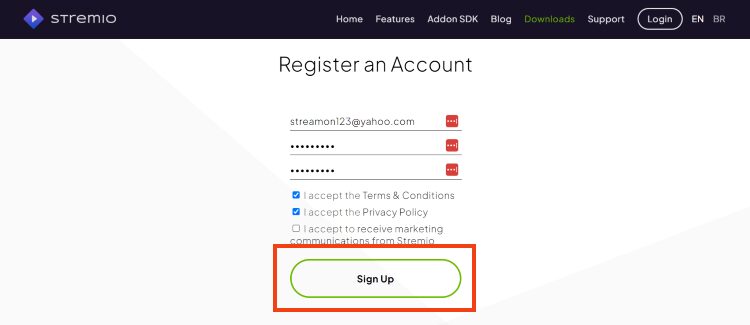 enter your login credential and click sign up