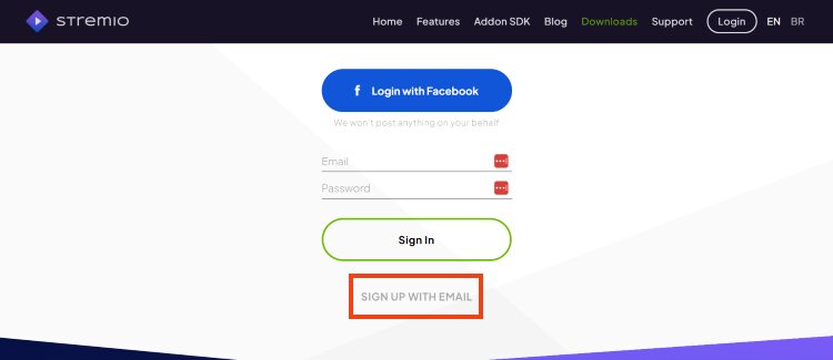 Select sign up with Email