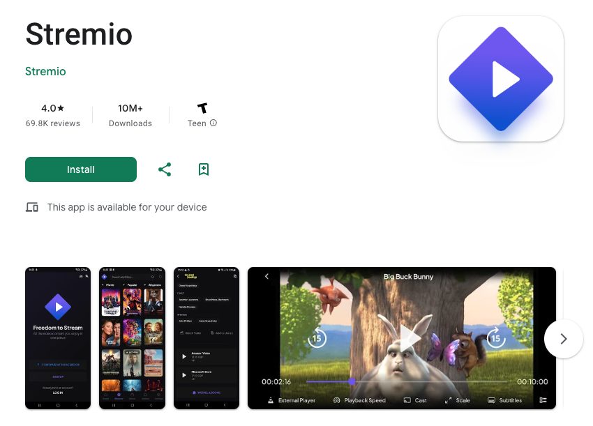 Stremio inside Google Play