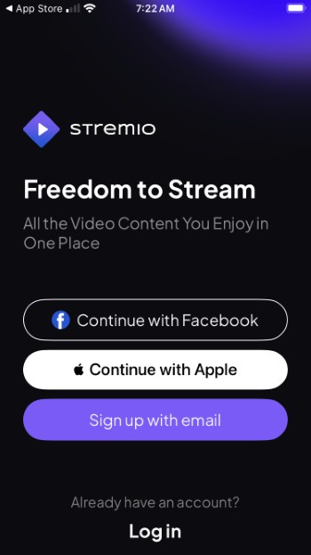 Log in with stremio account