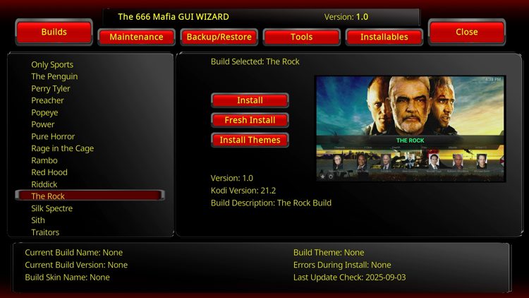 Select Builds and locate The Rock.