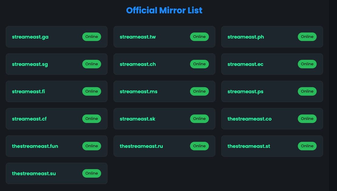 Active Streameast Domains
