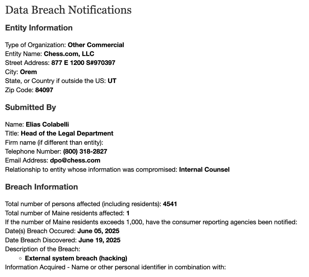 Data Breach Notification
