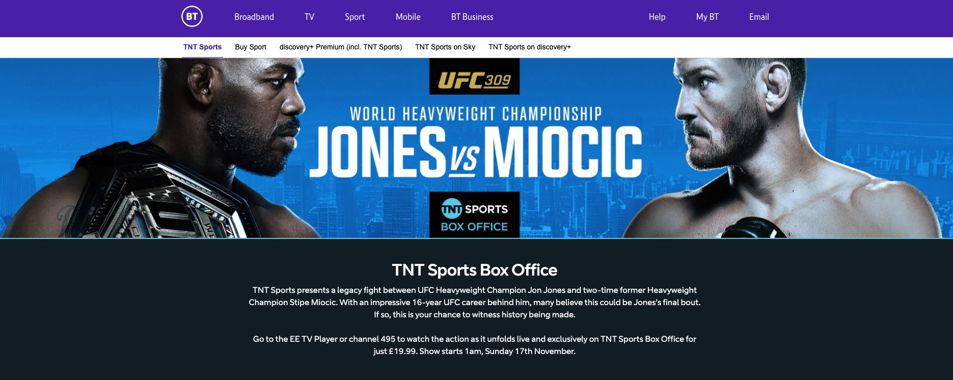 BT Sport Website UFC