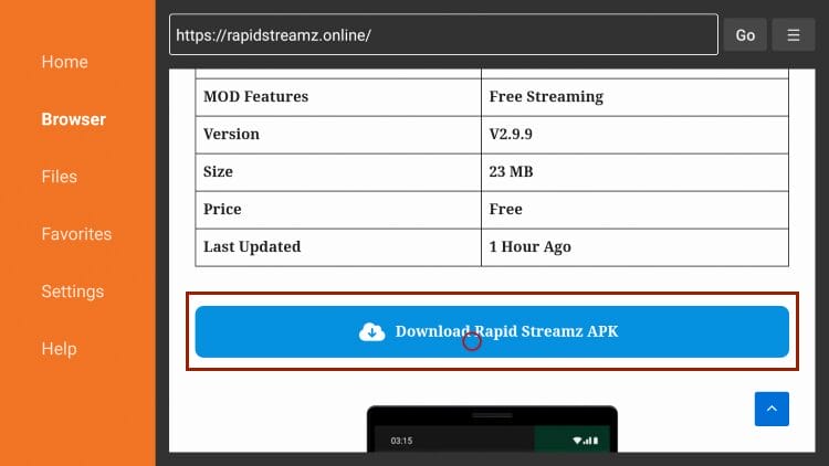 select download rapid streamz apk