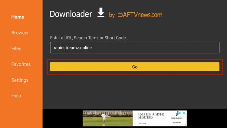 type rapidstreamz.online and click go