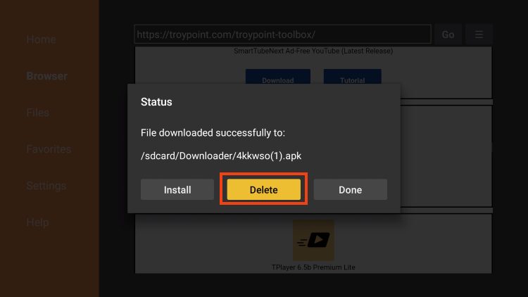 click delete installation file