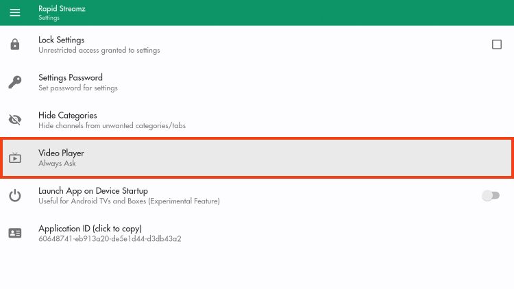 choose video player for rapid streamz