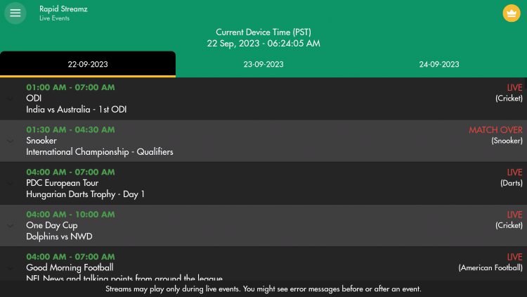 live sports schedule