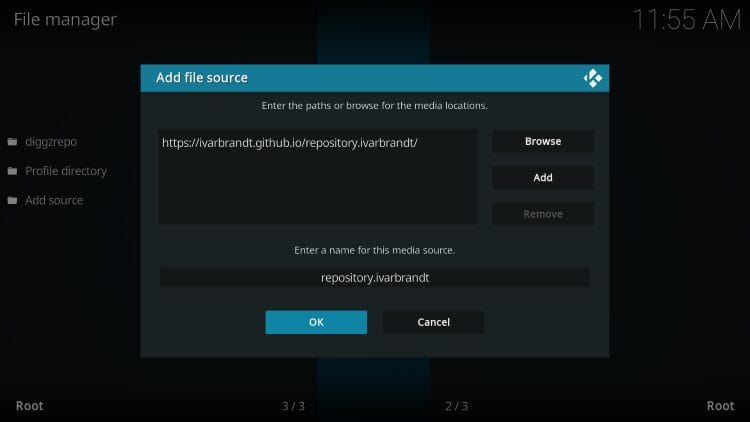 type a media source name and click ok again