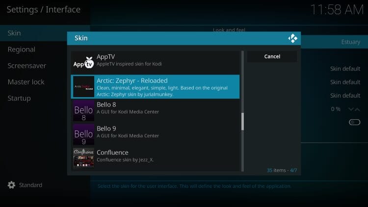 choose your provided kodi skin