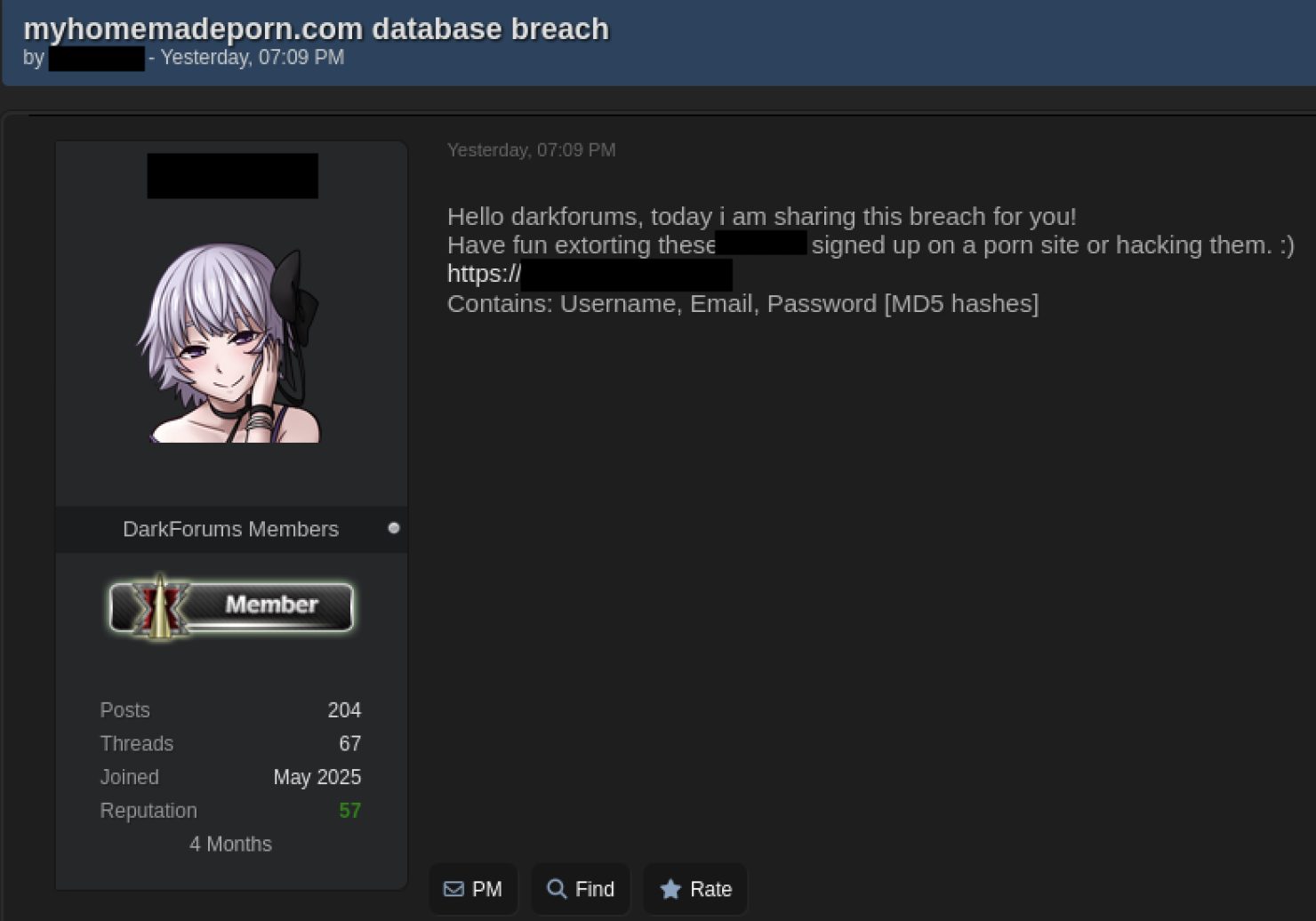 Hackers post on a data lead forum
