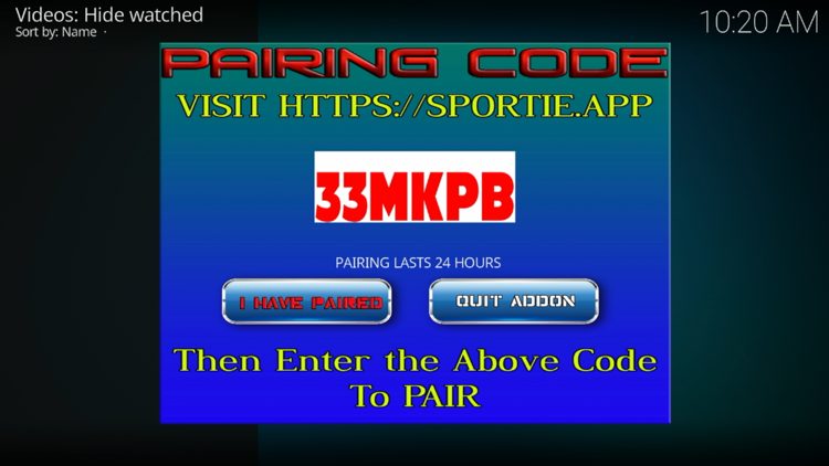 Using a Code on the Sportie Addon