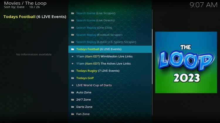 the loop sports kodi addon