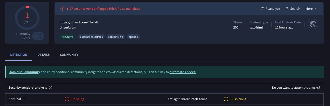 VirusTotal scan of popular sports add-on