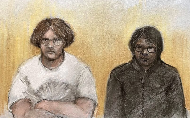 Court Sketch of Thalha Jubair and Owen Flowers