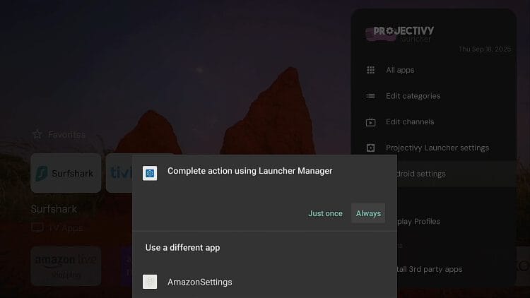 Android Settings open with Launcher Manager