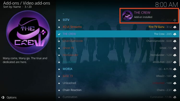 After a minute or two you should see an "Add-on installed" message on the top right of your screen.