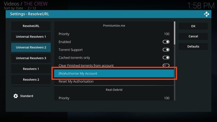choose re authorize my account