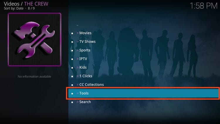 open the crew and select tools