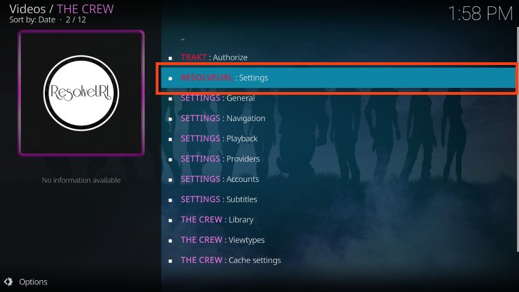 select resolveurl Settings