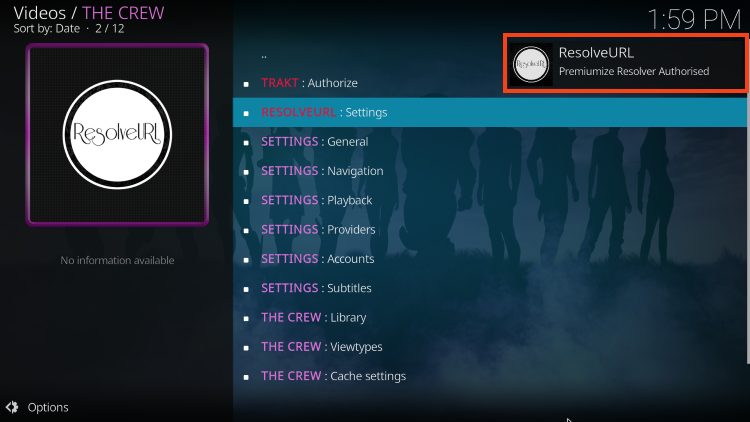 authorization for premiumize on the crew accepted