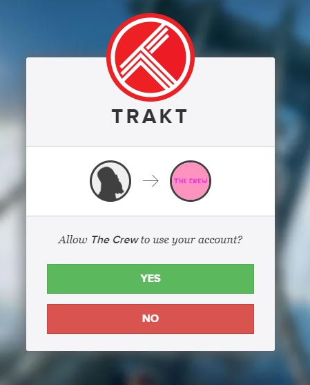 Click Yes to integrate Trakt on The Crew Kodi Addon