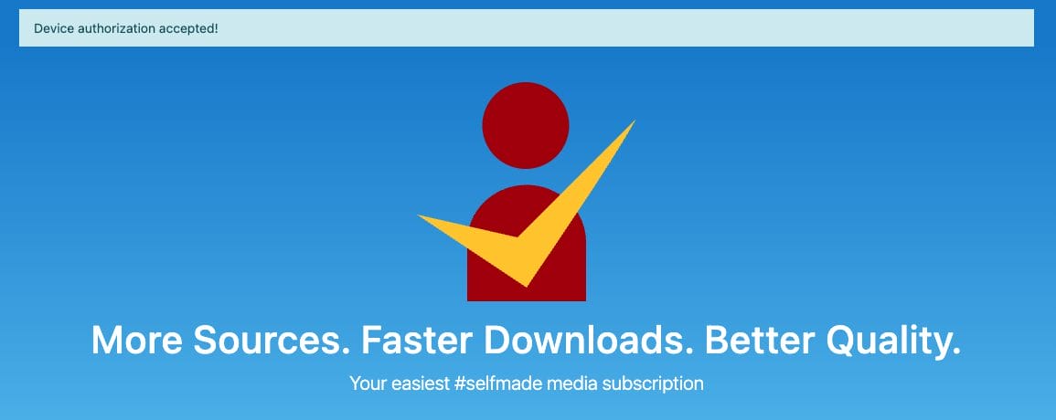 If done correctly you should see a “device authorization accepted” screen.