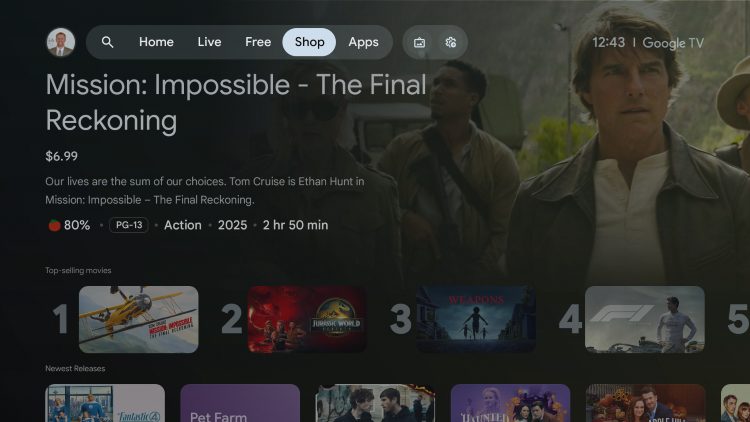 Google TV Shop tab
