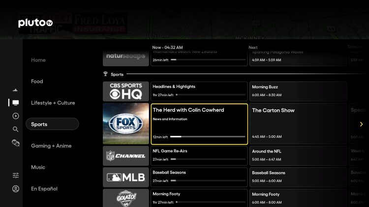 pluto tv live sports streaming app