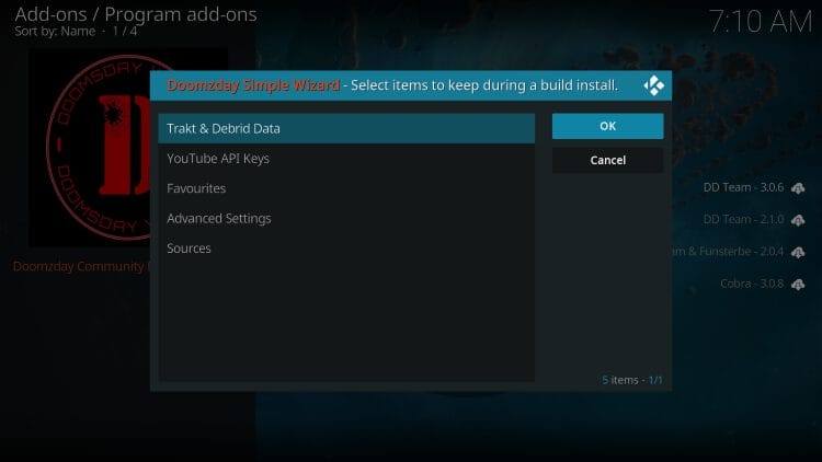 choose settings you want to keep and click ok