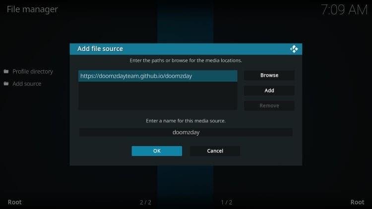 input doomzday media source and click ok